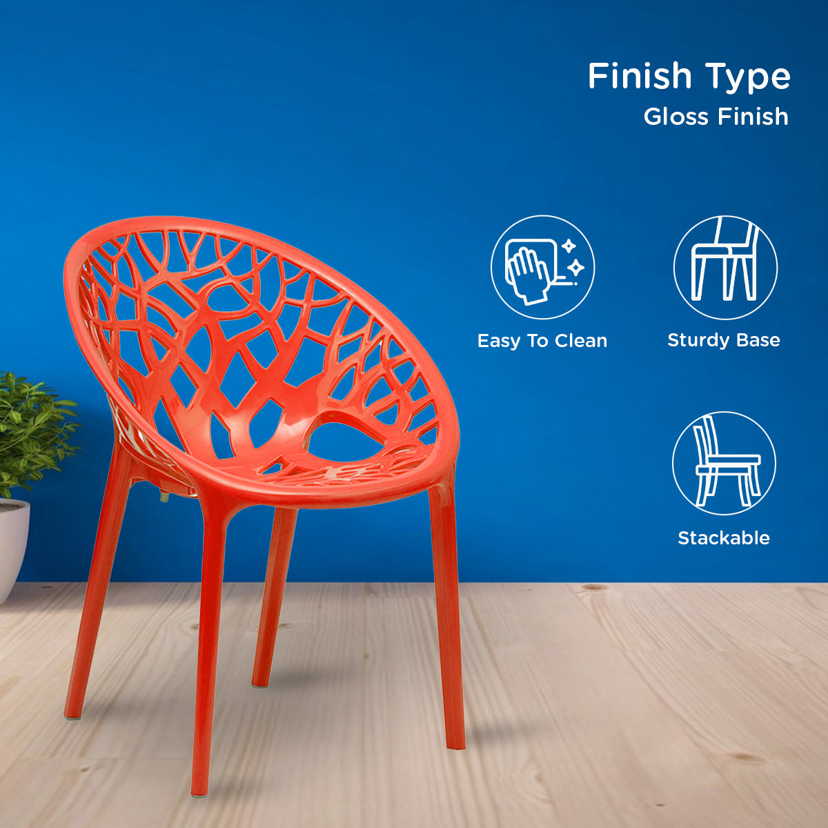Nilkamal Crystal Polypropylene Premium Chair (Bright Red)